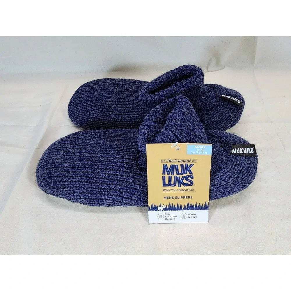 MUK LUKS Morty‎ Ragg Wool Slipper Sock Blue Size S Small(7/8) NWT Warm & Cozy